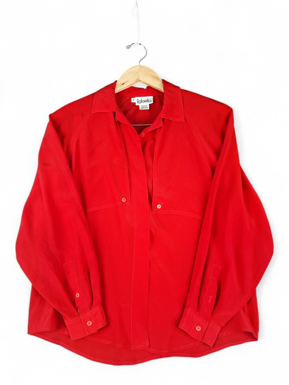 Rafaella Womens 100% Silk Button Up Blouse Red Long Sleeve Size 8 RN 62018